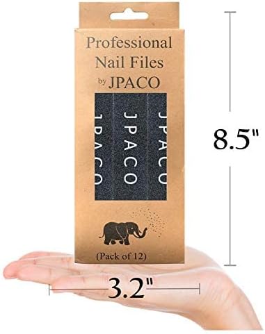 12-Pack Professional Nail Files: Double-Sided Emery Boards for Natural, Acrylic, Poly, and Gel Nails – Washable Black Manicure Tools Set by JPACO (180/240 Grit)