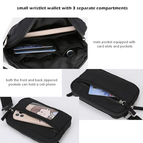 Wristlet Wallets for Women Nylon Quilted Wallet with 3 Zippers Pocket and Credit Slots Phone Organizer Coin Purse (Rose)3