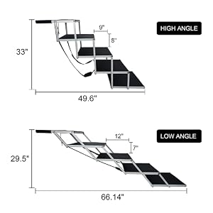 Extra Wide Aluminum Folding Dog Ramp for Large Dogs Portable Dog Car Step Dog Stair with Nonslip Surface Foldable Pet Stair for High Bed Truck and SUV Lightweight Pet Ladder Support to 200 Lbs