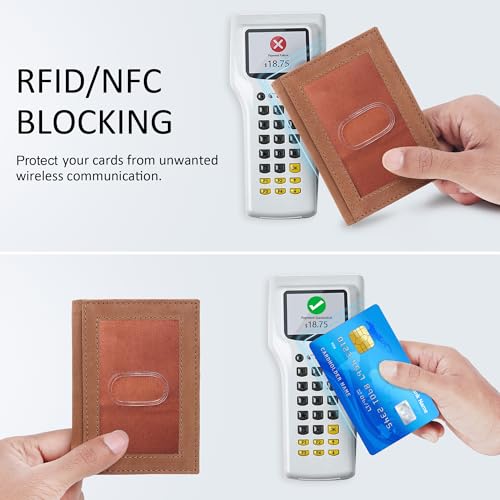 Image of Genuine Leather Bifold RFID Blocking Slim Stylish Credit Debit ATM Card Holder Wallet for Men Women (Tan Brown)