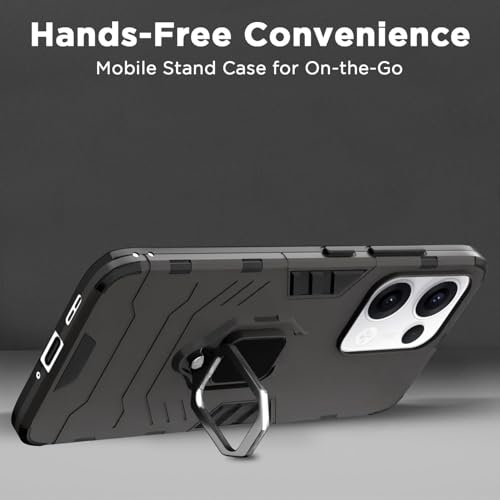 Image of Pikkme Back Cover for Oppo Reno 13 5G | 360 Protection | Ring Holder | Kickstand | Tough Armor Case (Black)