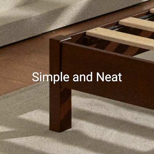 Image of LIFEMENT Full Bed Frame Signature Wood Platform, Noise Free, Under Bed Storage, No Box Spring Needed, Easy Assembly, Walnut