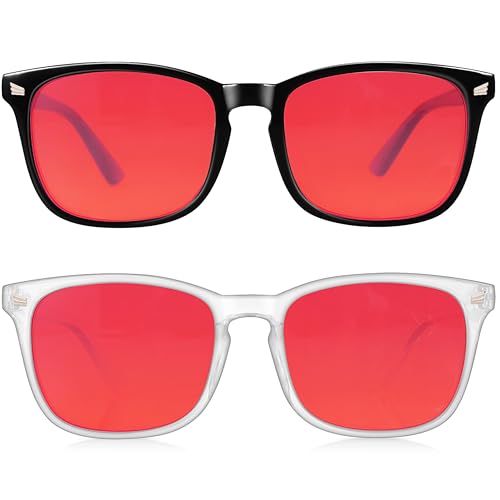 Vbewo 2 Packs Professional Sleep Glasses with 99.9% Blue Light Blocking Dual AR Coatings Red Lens,...