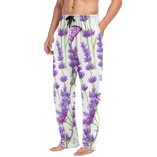 Men's Pajama Pants Lavender Butterflies Purple Sleep Pajama Lounge Pant with Pockets, Elastic Waistband4