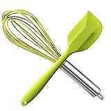 HauBee Kitchen Wire Balloon Silicone Whisk Set 600ºF Heat Resistant Non Stick Rubber Stainless Steel Seamless Design Baking Cooking Spatulas Tools (2 Pack,Green)