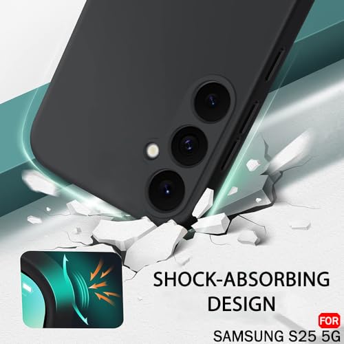 Image of TheGiftKart Liquid Silicone Back Cover Case for Samsung Galaxy S25 5G | Soft Micro-Fibre Lining Inside | Camera & Screen Protection | Shockproof Back Cover for Samsung S25 5G (Silicone, Black)