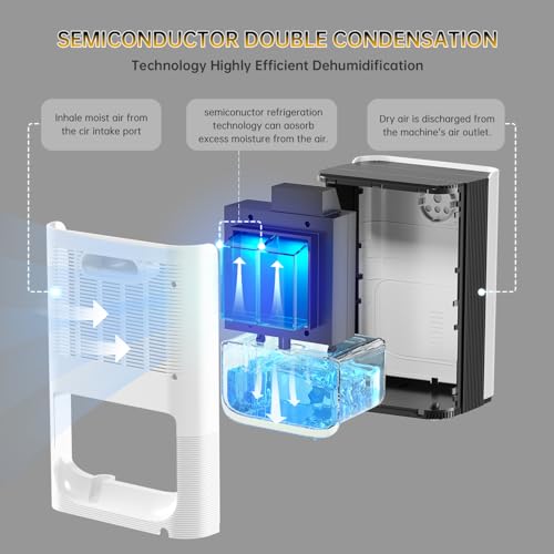 Pthraouta Dehumidifier For Room For Home, 50 Oz Water Tank(850 Sq.Ft) Dehumidifiers Safe Drainage Auto-Off Odor Removal 2 Duak-Core Portable Small Dehumidifier For Basement Bathroom Rv Closet Indoor thumb #2