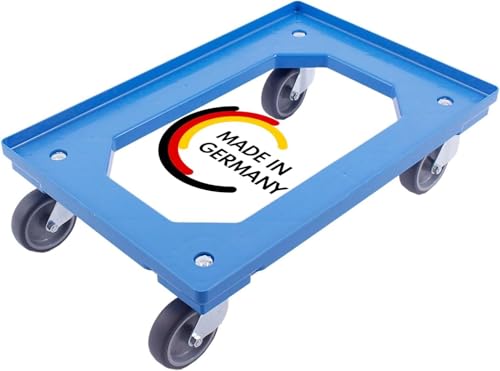 DieKlappbox - Transportroller 60x40 cm, Rollwagen für Klappboxen, Kisten, Euroboxen, Made in Germany, TÜV, 4 Lenkrollen, max. 300 kg, blau