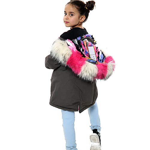 Veste à capuche fourrure arc-en-ciel pour fille coloris olive tendance