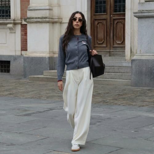 Image of GOELIA Women Wool Blend Lightweight Cardigan Sweaters 2026 Spring Business Casual Solid Long Sleeve Knitted Cardigan Top