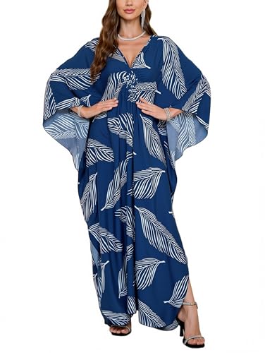 Image of KEYLORTING Plus Size Kaftan Dress Women, African Moo Moo Print Caftan, Batwing Dress, Beach Cover Up for Party and Loungewear