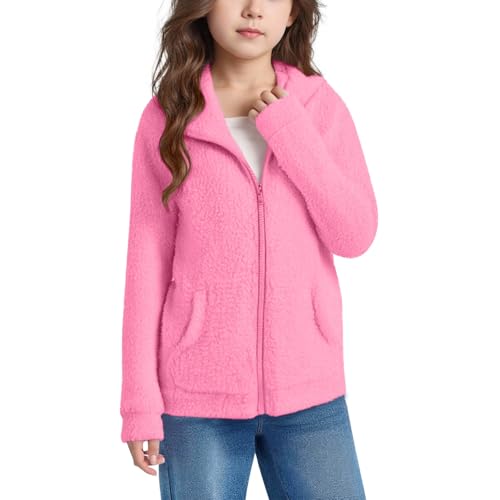 Girls Zip Up Fleece Hoodie Jacket Cute Trendy Full-Zip Sweatshirt Outwear Warm Winter Coat with Pockets 5-14 Years