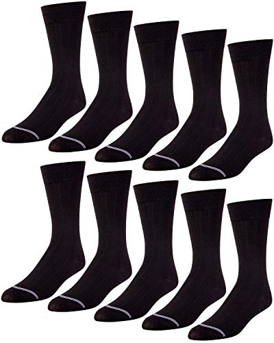 Nautica Mens 10 Pack Moisture Control Solid Dress Socks (Black, Shoe Size: 6-12.5)