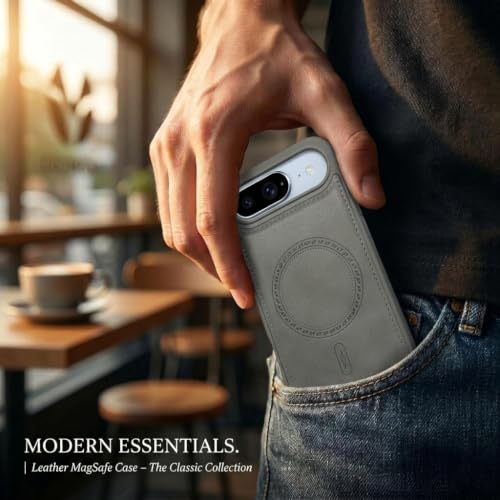 Image of amazon basics Premium PU Leather Case for iPhone 17 Air, MagSafe Compatible Magnetic Ring, Sleek Protective Back Cover - [Gray]