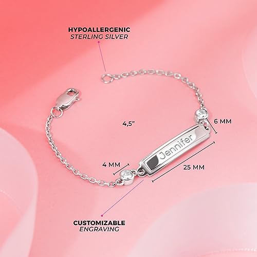 In Season Jewelry SS-02-00036 925 Sterling Silver 4.5 Inch Baby Girl Tag Id Bracelet Clear Cubic Zirconias & Identification Name Plate. Stunning Cz Bracelets thumb #3