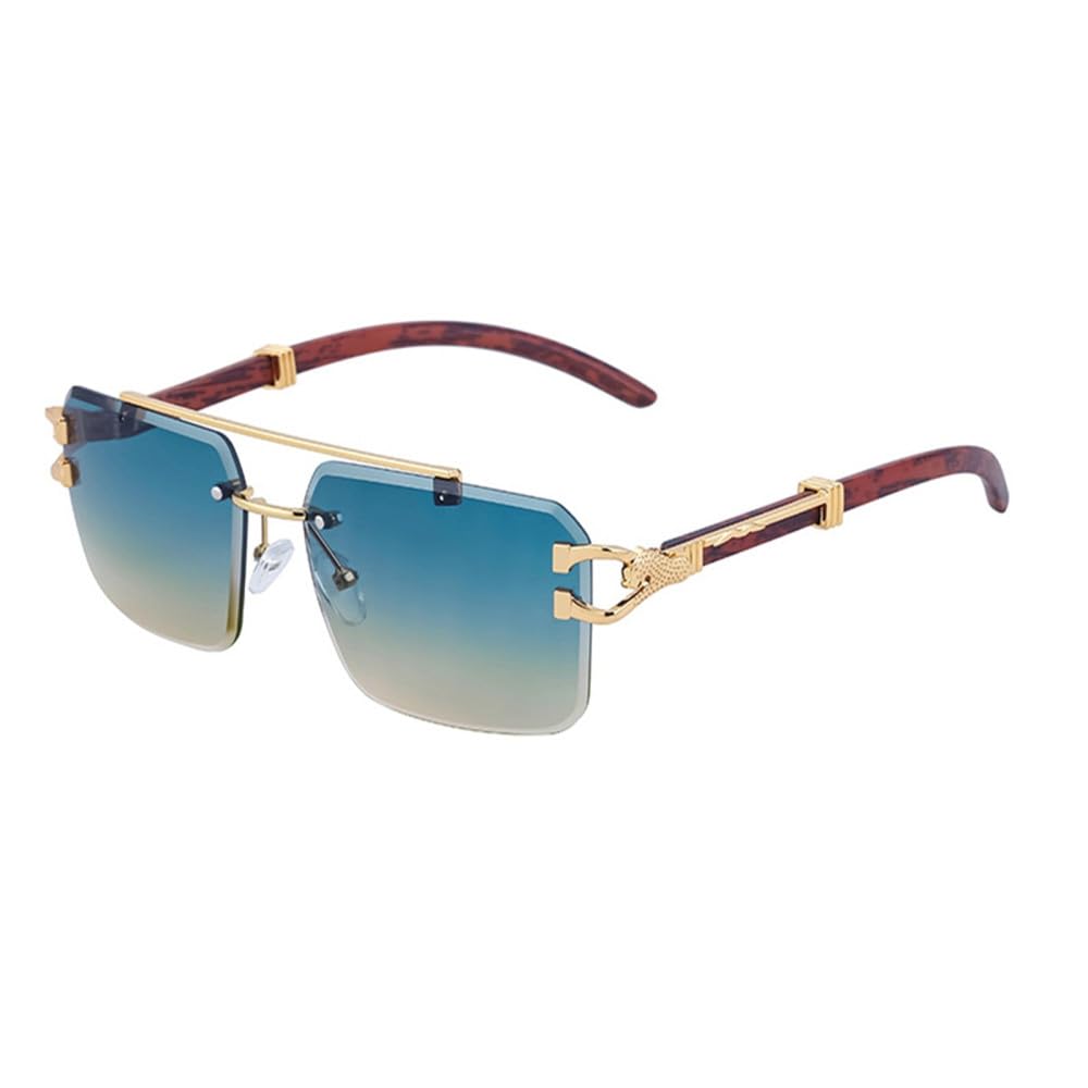 Holzsonnenbrille für Herren, quadratisch, randlos, Damen-Sonnenbrille, Holzmaserung, Vintage-Mode, Brille, Luxus-Retro