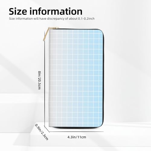 Leather Thin Slim Wallets for Women & Men - Blue Ombre Grid Print Card Wallet Holder with Zipper2
