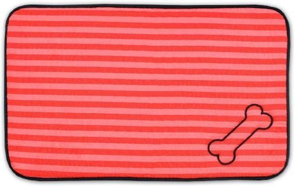 Image of Bone Dry Embroidered Microfiber Pet Mat (Pink /Red) - Dog Bone Print