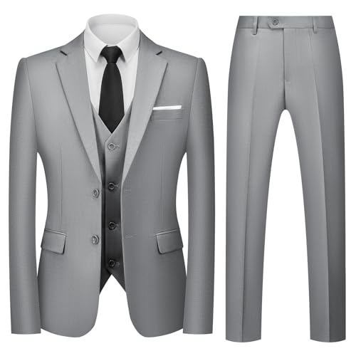 Autsel Trajes para Hombre Slim Fit de 3 Piezas Vestido de Novia Elegantes Suits Negocio Boda Blazer Chalecos Pantalones Gris Claro XS