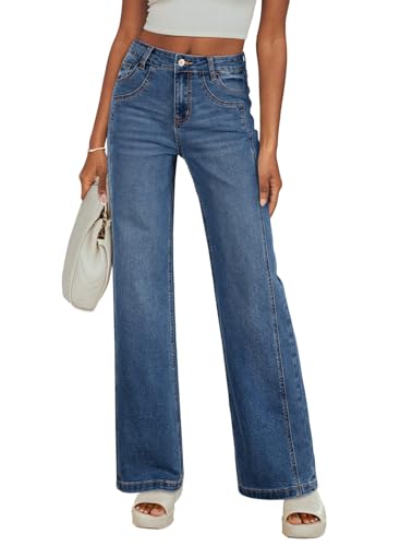 Sidefeel Women's Wide Leg Jeans High Waisted Stretchy Jeans Straight Leg Trendy Patchwork Loose Fit Denim Pants