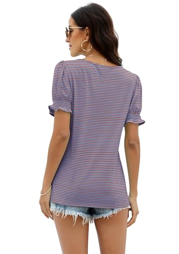 Image of WIHOLL Tops for Women Summer Casual Ruffle Trim Sleeve Square Neck T Shirts