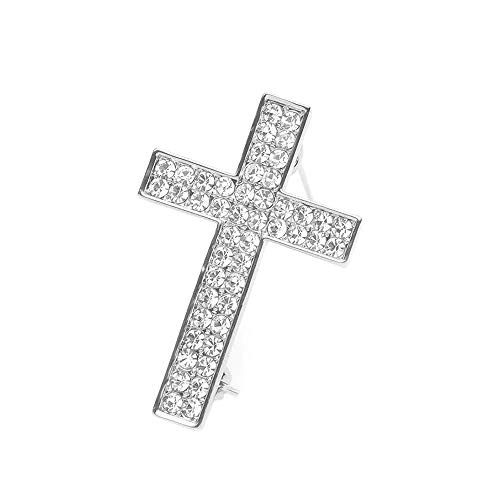 Image of Delicate Gold Silver Crystal Rhinestone Cross Crucifix Brooch Pin