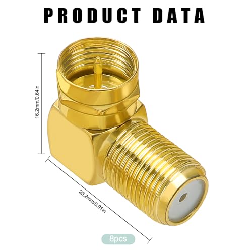 KUOQIY 8 PCS F-Type Right Angle Adapter, Right-Angled SAT Adapter Set, Gold Plated 90° Female to Male Connector - Image 2