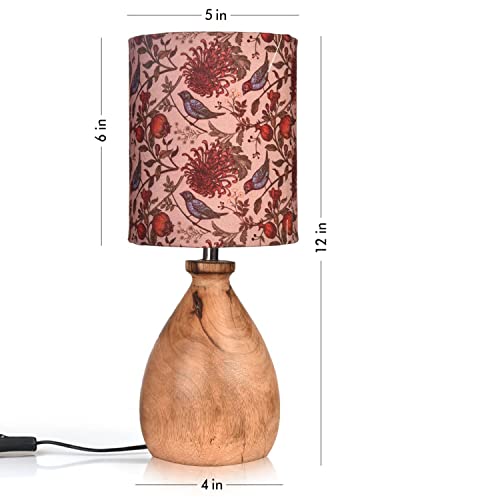 Image of Green Girgit Wooden Dome Table Lamp Bird Printed Shade | Night Lamp | Reading Lamp | Home Decor Items | Wooden Bedside Table Lamp | Room Decor | Kids Room Lamp (Bird Printed)