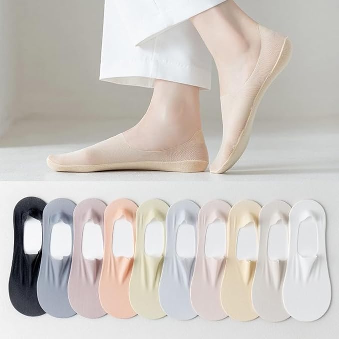 Image of ELEG & STILANCE Women's Low Cut Invisible Net Socks No Show Loafer Toe Anti Slip Foot Socks Set For Sneaker and Loafers (Multicolor, Size - 4 till 6)
