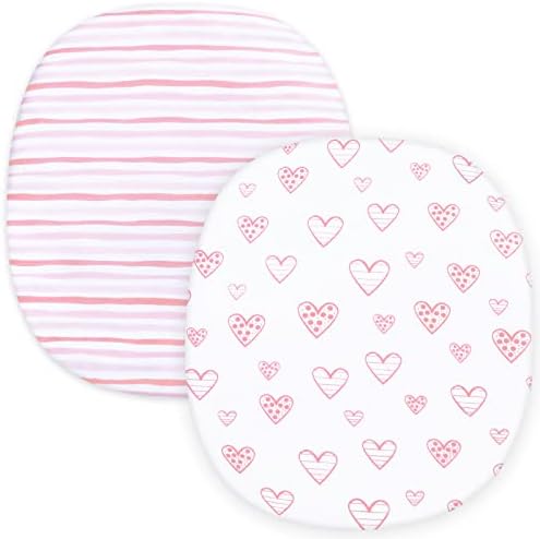 Bassinet Fitted Sheets Compatible with Graco Pack ‘n-Play Dome LX Bassinet(not playard) and Munchkin Portable Bassinet, 2 Pack, 100% Jersey Knit Cotton Fitted Sheets, Pink Print for Baby