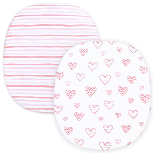 Image of Bassinet Fitted Sheets Compatible with Graco Pack ‘n-Play Dome LX Bassinet(not playard), 2 Pack, 100% Jersey Knit Cotton Fitted Sheets, Pink Print for Baby