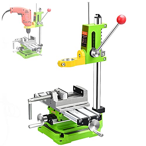 Drill Press Stand with Vice and Workbench, Multifunction Benchtop Pillar Drill Press Stand for Auxiliary Drilling and Cutting, Jaw Rotation+Height Adjustable, Easy to