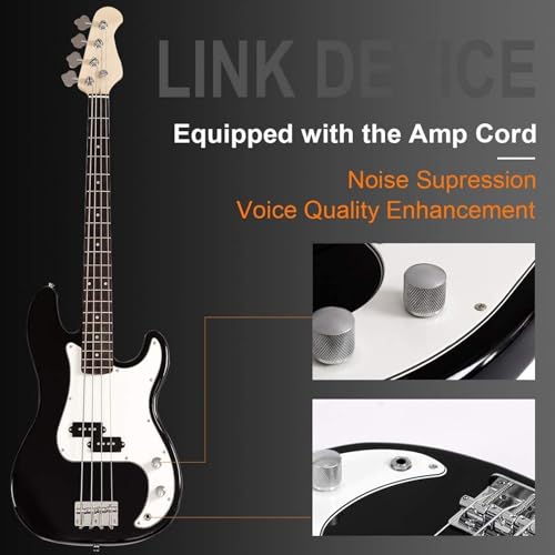 GLACER Bass Guitar, Full Size 4 String Bass with Amp Cord, Rosewood Fingerboard, Adjustable Strap, Plectrum, Complete Kit, Bag, Electric Bass for Beginner, Starter, Adults, Kids, Teen (Black)