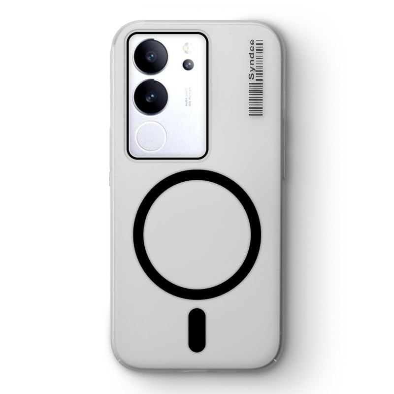 Image of Mr. Case Back Cover for Vivo V29 5G Elegant Frosted White Translucent Back | Only Compatible with Wireless Magnetic Accessories | Anti-Scratch Shockproof Phone Case - Black