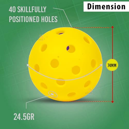 Image of Wishkey Pickleball Balls Pack of 4 Yellow 40 Hole Outdoor Indoor Pickleball Balls 74mm Official Size High Bounce Durable for Paddles Lightweight Balanced for All Skill Levels
