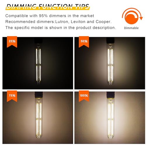 Image of Tubular Light Bulb 7.3 Inch Dimmable T10 LED Bulb E26 6W 60 Watts 4000K | White Light,type T Edison Bulbs, 185mm Long for Wall Sconces, Pendant, Livingroom, 8-Pack