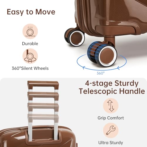 Image of 6 Piece Luggage Set Carry on Suitcase with Spinner Wheels, Expandable Hardshell Luggage PP Lightweight Suitcase Set for Women(32 /28 /24 /20in Mocha)