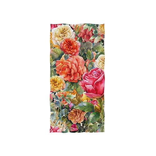 Naanle Vintage Floral Print Pattern with Rose Flower Soft Bath Towel Absorbent Hand Towels Multipurpose for Bathroom Hotel Gym and Spa 30