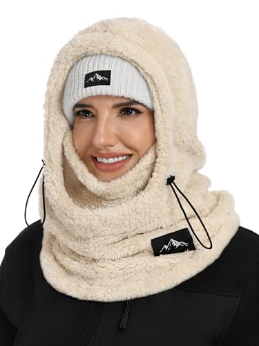 YYIDATON Plüsch Sturmhaube Mütze Winter Thermo Skimaske Fleece Thermale Windbeständig Gesichtshaube Outdoor Mütze Schal Balaclava für Herren Damen (Beige)