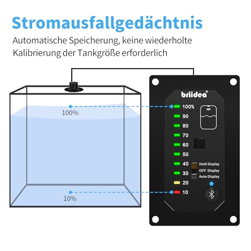 briidea Bluetooth Füllstandsanzeige Wassertank für Wohnmobil mit App & LED-Anzeige, Präzise Messung, Auto-Sense-Funktion, Sicherstellung der Wasserversorgung für Wohnmobile, Boote, Wohnwagen, HRWL