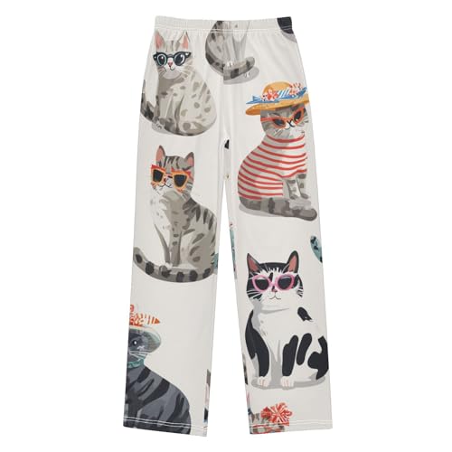 Cat with Hats Boys Long Pants Soft Trousers Elastic Waist Kids Lounge Bottoms with Pockets S-XL