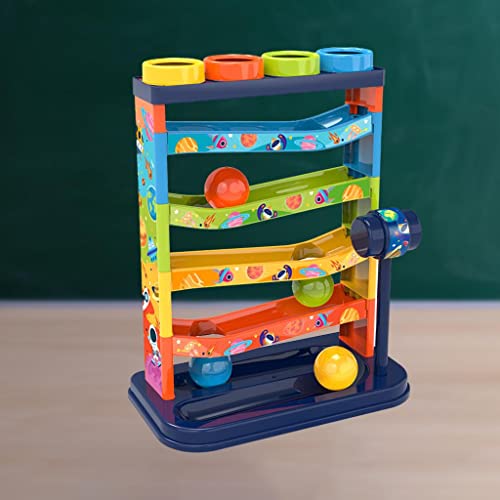 Pista de carreras de bolas de 5 niveles con martillo para niños 6