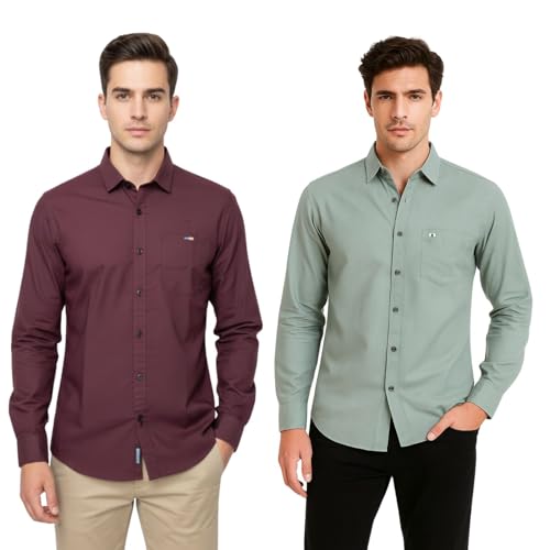 Image of Arvest Men?s Cotton Regular Fit Full Sleeve Shirt Combo Soft Breathable Fabric with Button-Down Collar and Chest Pocket Suitable for Office and Outfits