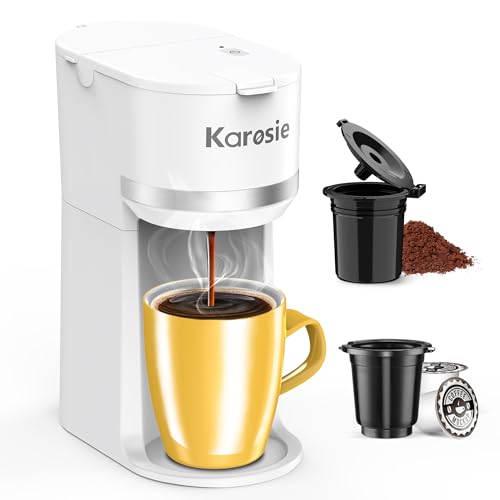 Image of Single Serve Coffee Maker for K-Cup and Ground Coffee, Fast Brew, 6-12 oz Brew Sizes One Cup Coffee Machine Fits 5.5 inch Mugs, One-Button Small Coffee Maker with Descaling Reminder,White