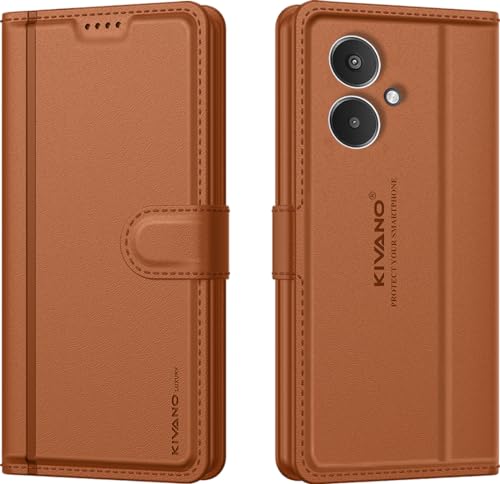 Image of KIVANO LUXE Compatible for Redmi 13C / Poco C65 Luxury Handmade Leather Magnetic Flip Folio Case | Card Holder & Kickstand | Slim Protective Cover | Unisex - Brown
