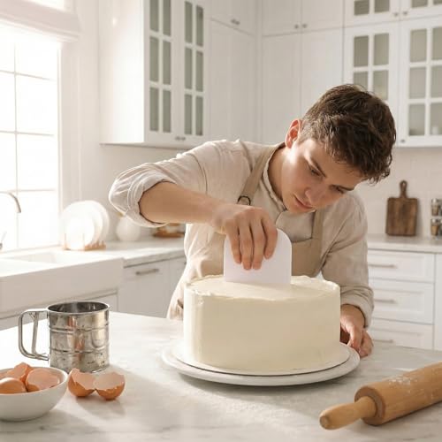 Dplolng 5 Pcs Plastic Dough Scraper,Plastic Bench Scraper Bowl Scrapers for Bread Dough Cake,Baking Supplies Kitchen Gadgets-White - Thumbnail 5