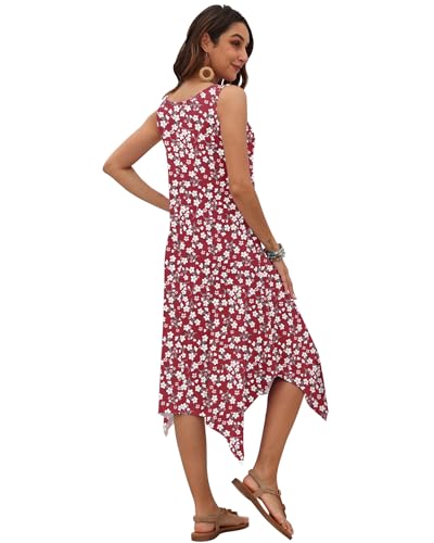 Image of AUSELILY Women's Summer Dresses Casual Sleeveless Midi Tank Beach Dress | Women's Asymmetrical Hem Sundress with Side Pockets, Great for Beach, Vacation & Daily Wear