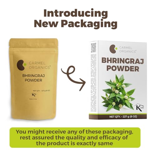 Image of CARMEL ORGANICS Bhringraj Powder 227 Grams for Hair Care for Hair Growth, Scalp Health & Dandruff Control | Natural | No Added Preservatives and Additives| Karisalankanni