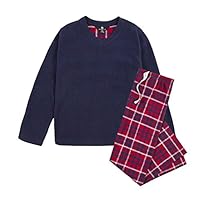 Boys/Kids Pyjama Plain Long Sleeve Top & Check Pants/Bottom Children soft fleece (Blue, 11-12 Years)