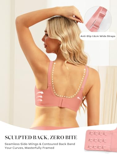 Image of COMFELIE Women Wirefree Bras for Women Full Coverage No Underwire Everyday Bra Comfortable Wireless Padded Bralette Tea Red 2XL